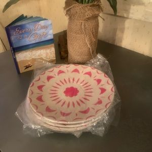 West Elm, NEW NEVER USED, Carnival PINK and WHITE salad plates. Melamine.
